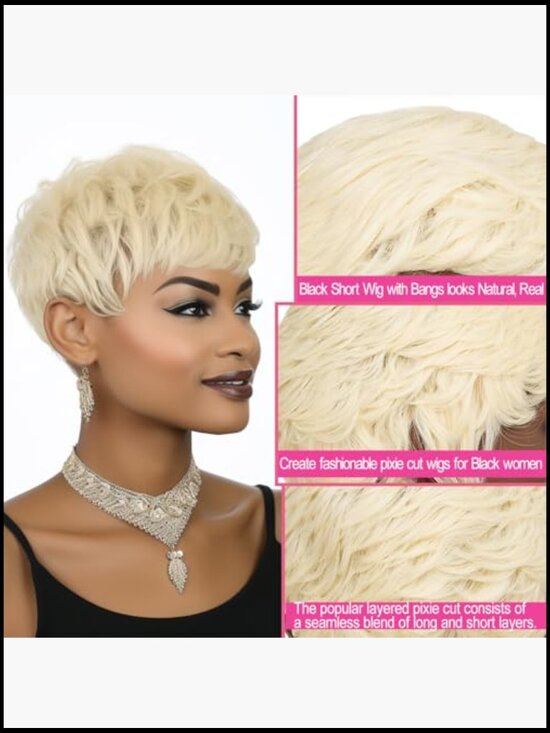 Short Pixie Cut Wig Layered Synthetic Natural Wavy Glueless High Density Fiber main image 4